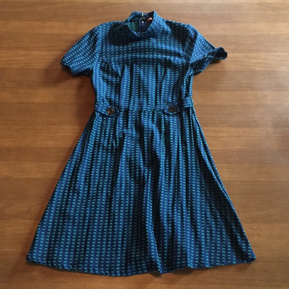 Modcloth mod retro 60s style dress green and blue windowpane print - Picture 14 of 17